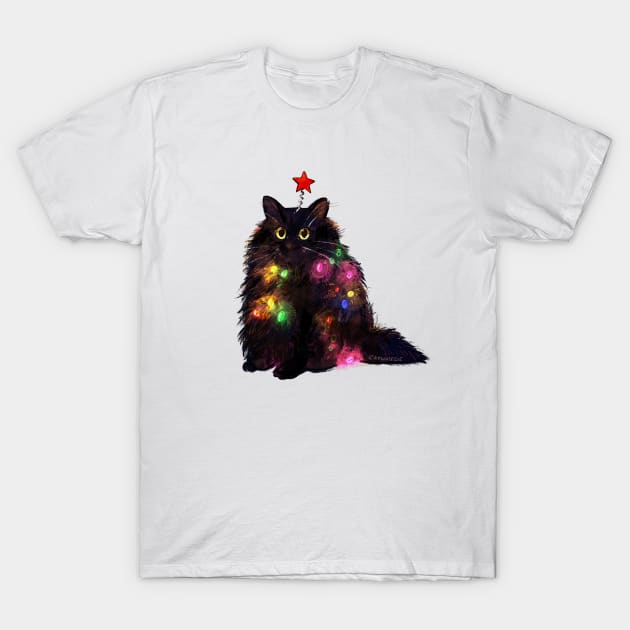 Christmas Lights Cat T-Shirt by Catwheezie